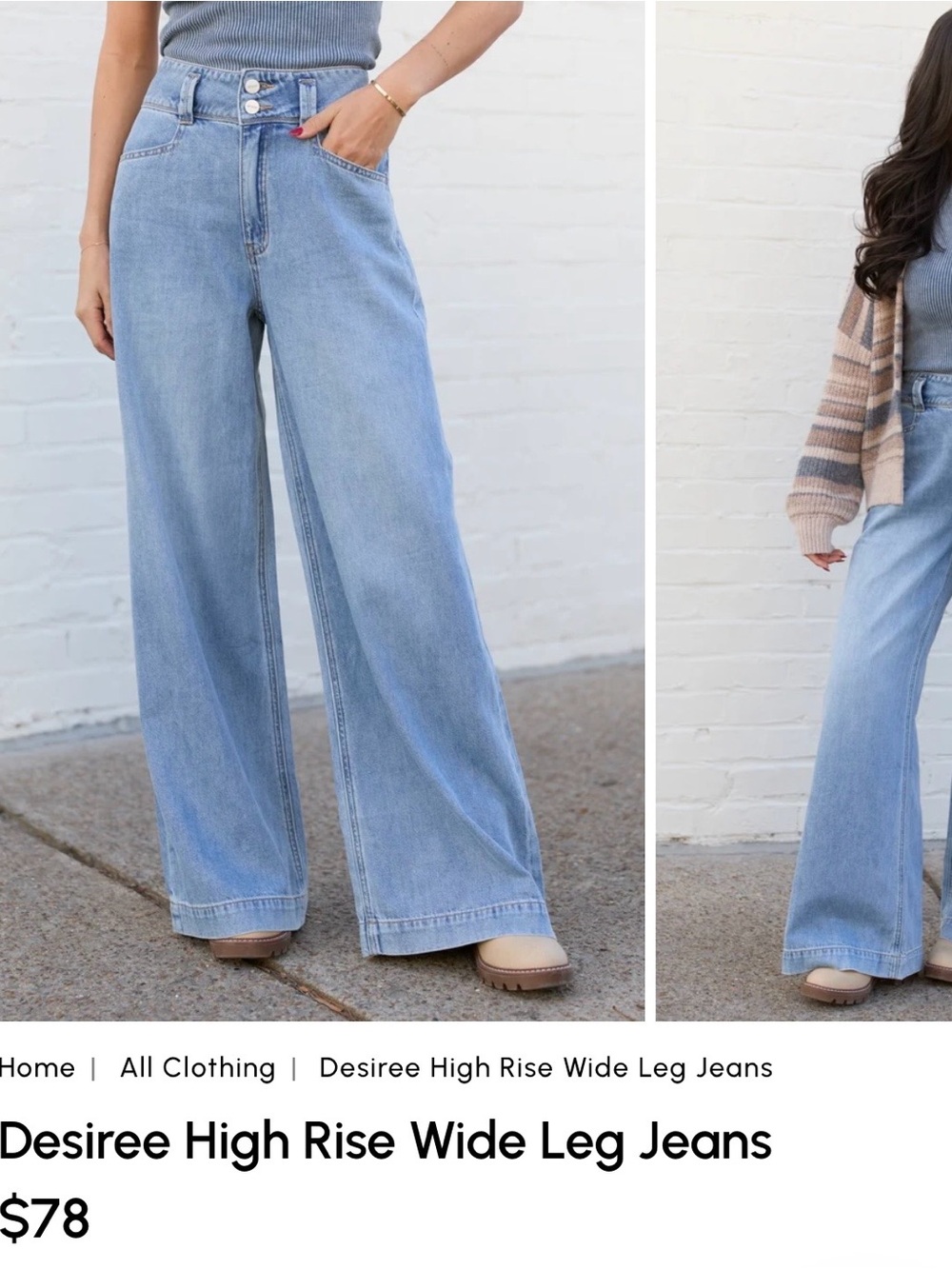 Desiree High-Rise Wide Leg Jeans - Light wash Blue - soft cotton